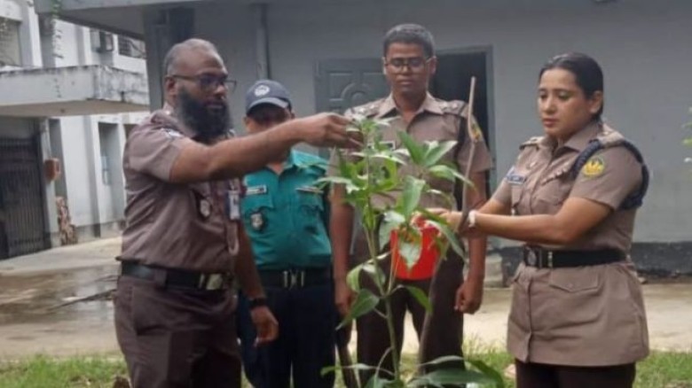 বোয়ালিয়া মডেল থানায় বৃক্ষরোপণ কর্মসূচি, নেতৃত্বে ওসি মাছুমা 
