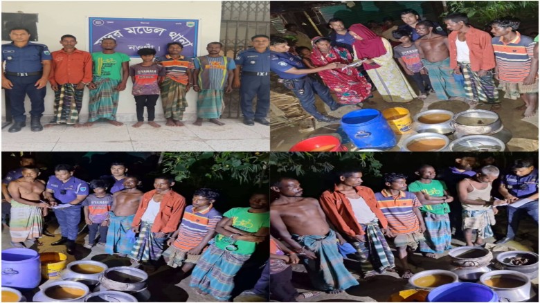 নওগাঁয় রাতভর মাদকবিরোধী অভিযান, ১ হাজার ২০ লিটার চোলাই মদসহ 