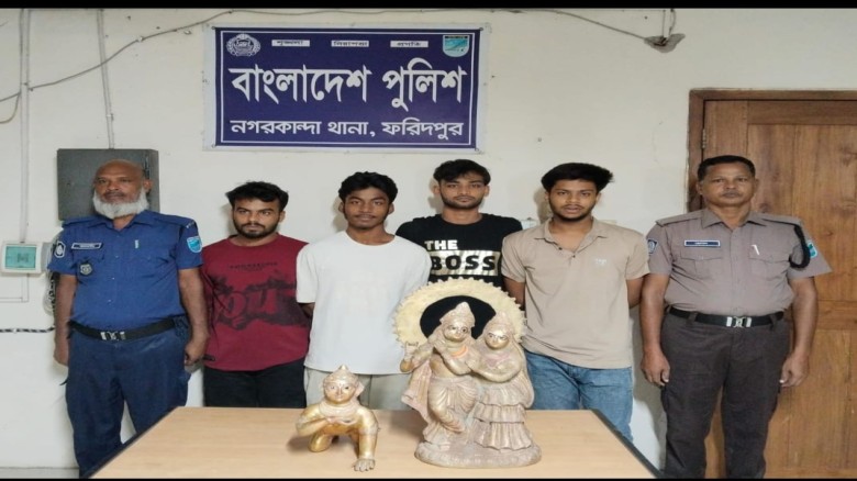 ফরিদপুর নগরকান্দায় বাজারে কালী মন্দিরের মূর্তি চুরি,---; আটক